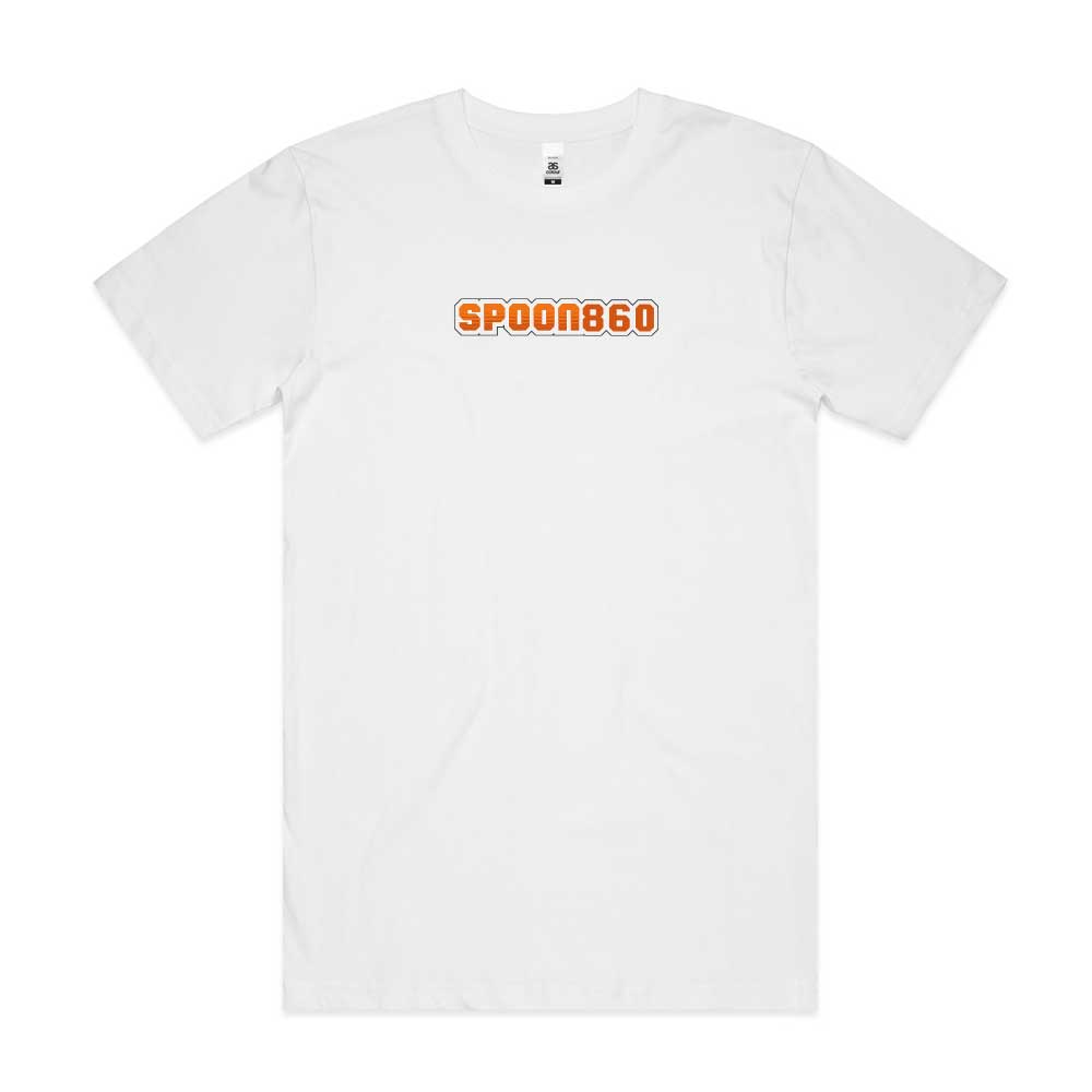 White t-shirt with 'SPOON860' logo on a white background